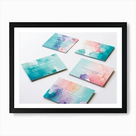 Bundle Of Creative Business Cards Featuring Watercolor Splashes Bursts Of Vibrant Colors In Shades Art Print