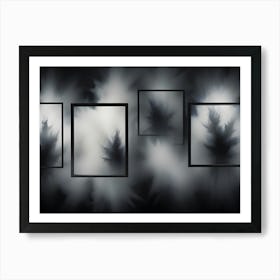 Black And White Abstract Image Of Smoky Explosions Contained Within Four Rectangular Frames Art Print