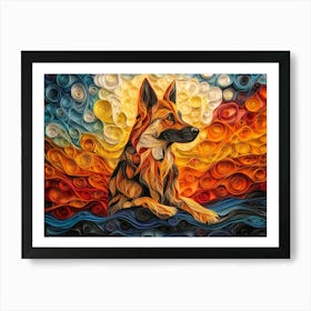 German Shepherd Paper Quilling Dog Portrait II Art Print