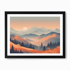 Misty mountains horizontal background in orange tone 54 Art Print