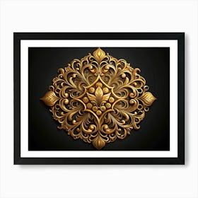 Golden Ornamental Design With Floral Motifs Art Print