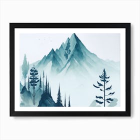 Mountain And Forest In Minimalist Watercolor Horizontal Composition 111 Art Print