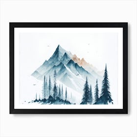 Mountain And Forest In Minimalist Watercolor Horizontal Composition 288 Art Print