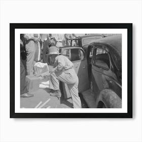 Untitled Photo, Possibly Related To Grocery Clerk Putting Broom And Other Supplies In Back Of Automobile, Saturd Art Print