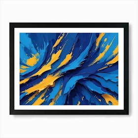 Abstract Art With A Blue And Yellow Paint Splatter Effect, Creating A Dynamic And Energetic Design 1 Art Print