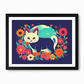 Cat In Flowers Illustration Art Print