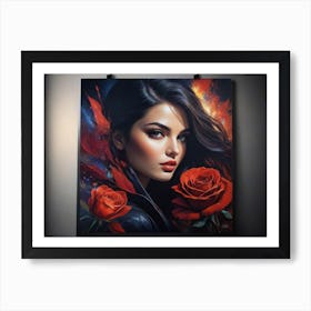 Woman With Red Roses Poster