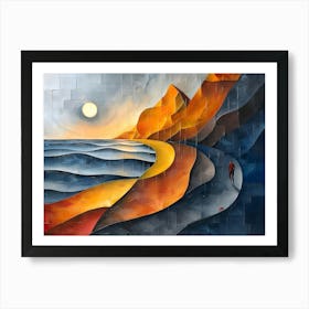 Sunset At The Beach, Cubism Art Print