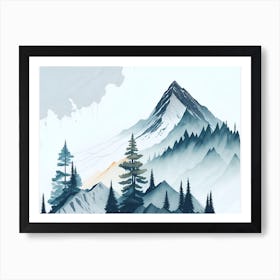 Mountain And Forest In Minimalist Watercolor Horizontal Composition 264 Art Print