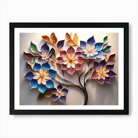 Blossoming 3d Floral Artistry Leaves Flowers Art Print