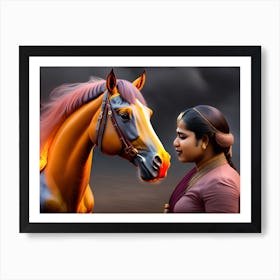 Woman And A Horse art Art Print