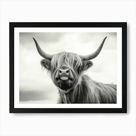 Highland Cow Black and White Art Print