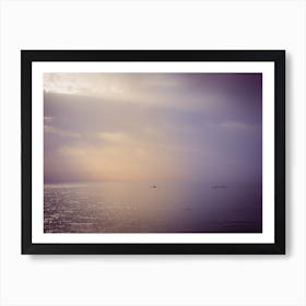 Three Canoes Sailing At Sea During Sunset Art Print