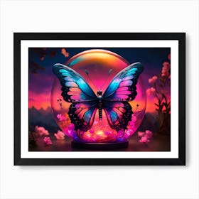 Fuchsia sky Butterfly Water Globe Art Print