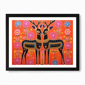 Impala 3 Folk Style Animal Illustration Art Print