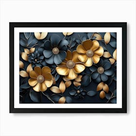 Black And Gold Flowers 2 Art Print