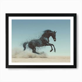 Black Horse In The Desert Art Print