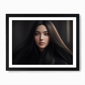 Black Haired Girl With Long Straight Hair Art Print