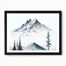 Mountain And Forest In Minimalist Watercolor Horizontal Composition 7 Art Print