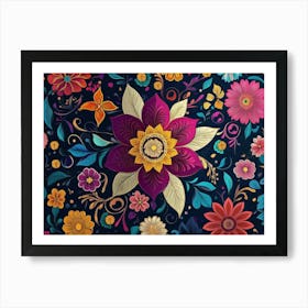 Multicolor Floral Seamless Pattern With Mandala Flowers Art Print