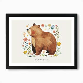 Little Floral Brown Bear 2 Poster Art Print