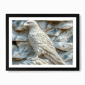 A Detailed Eagle Perched 3d Carved In Marble Stone Art Print