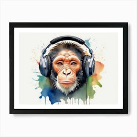 Chimpanzee With Headphones Art Print