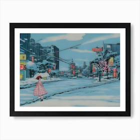 Snowy City Winter In Japan Anime Style Art Print