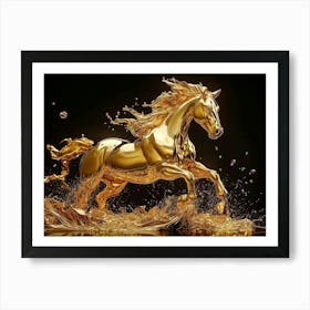 Golden Horse Splash Art Abstract Fluid Motion Dynamic Sculpture Art Print