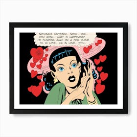 Pop Art Girl In Love, Flying Hearts Around Her Art Print