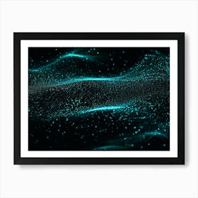 Abstract Digital Painting Portraying A Geometric Pattern Of Glowing Net Like Waves Traversing A Dot (5) Art Print