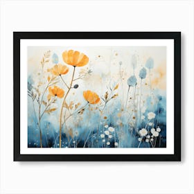 Abstract Botanical Blue print art for livingroom Art Print