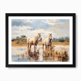 Horses Painting In Okavango Delta, Botswana, Landscape 1 Art Print