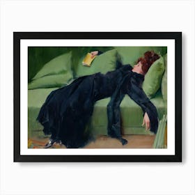 Decadent Young Woman, Vintage Wall Art, Woman Portrait, Tired After the Ball, Lying on a Couch Art Print