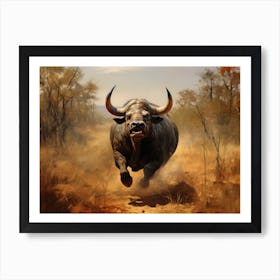 African Buffalo Charging Realism 4 Art Print