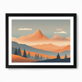 Misty mountains horizontal background in orange tone 92 Art Print