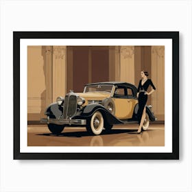 Lady And A Car Art Print