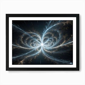 Abstract, Glowing, Swirling Fractal Pattern With A Central White Light Against A Dark Background Art Print