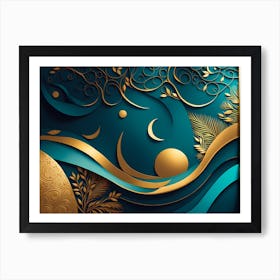 Gold And Blue Abstract Background vector art Art Print