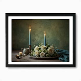 White Roses And Candles Art Print