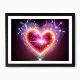 A Colorful Glowing Heart On A Dark Background Horizontal Composition 40 Art Print