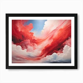 Abstract Painting Merging Into A 3d Overlay Featuring A Surreal Sky With Vibrant Clouds Painted In Art Print