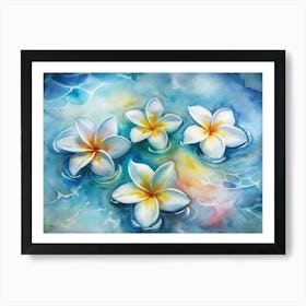 3 Frangipani Flowers Floating In Water Art Print