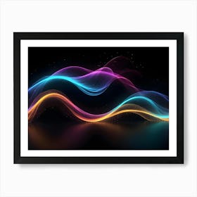 Abstract Digital Image Of Glowing Blue, Purple, And Orange Waves On A Black Background With Sparkling Particles, Creating A Dynamic And Vibrant Effect 4 Art Print