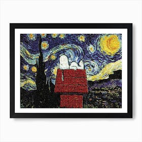 dog sleep sleeping red house starry night van gogh Art Print