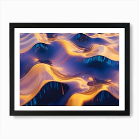 Abstract Background Of A Swirling, Liquid Like Surface In Shades Of Purple, Blue, And Gold, Creating A Dynamic And Mesmerizing Pattern Art Print