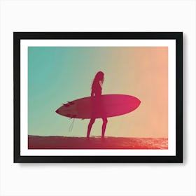 Silhouette Of A Surfer Art Print