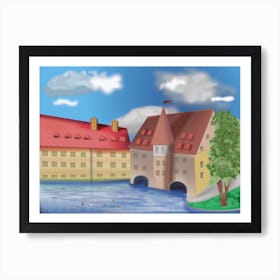 Landscape With A Hospital Of The Holy Spirit On The River In The City Of Nurenberg In Germany Art Print