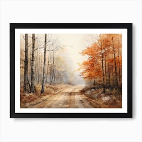 A Painting Of Country Road Through Woods In Autumn 78 Art Print