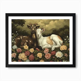 Floral Animal Illustration Goat 3 Art Print